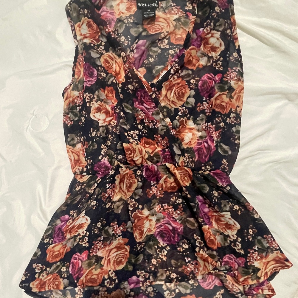 Wet Seal Black Floral Wrap Blouse
